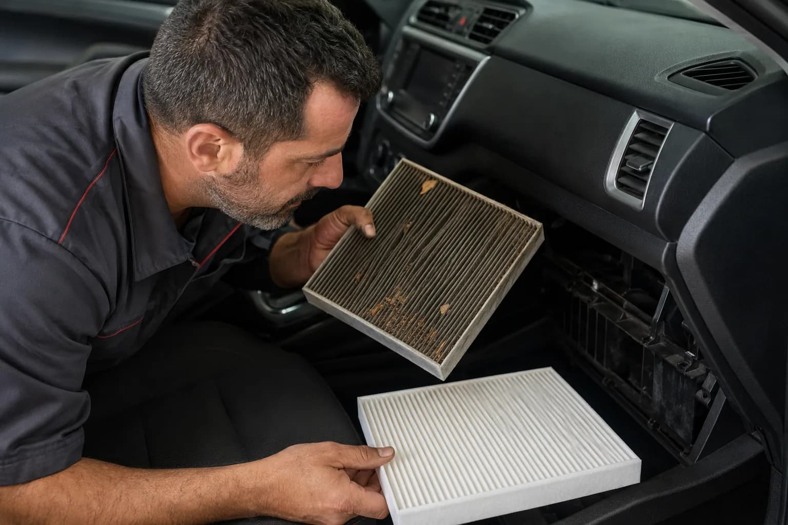 החלפת מסנן תא נוסעים ישן במסנן חדש